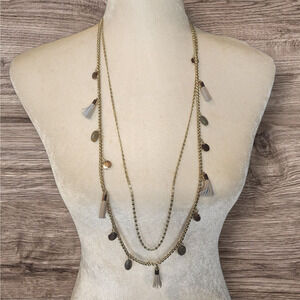 WHBM double layer‎ 18" gold tone tassel stone and medallion necklace